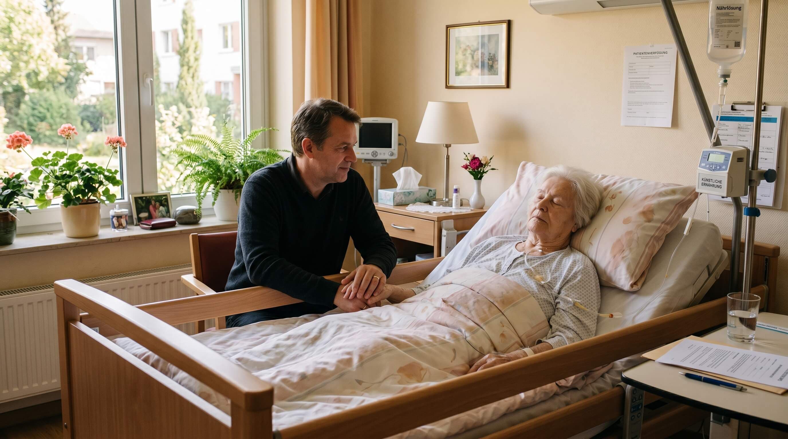 Krankenhausbett mit medizinischer Ausrüstung, symbolisch für Behandlungsentscheidungen