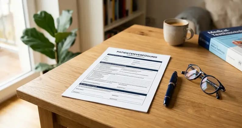 Patientenverfügung Vordruck als PDF auf einem Laptop-Bildschirm