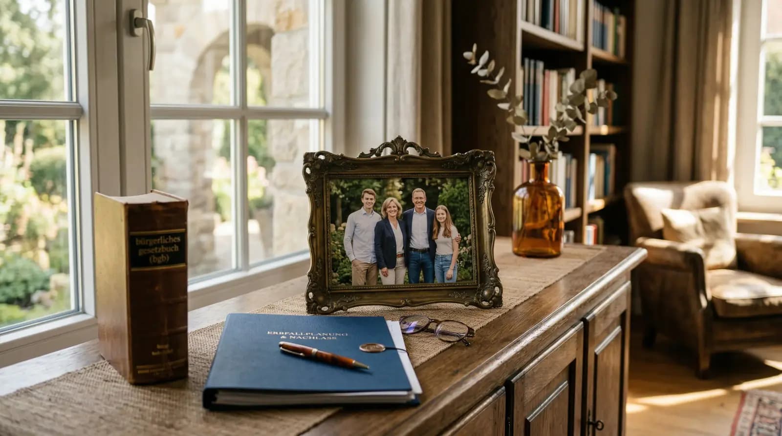 Stammbaum-Diagramm mit Erbfolge-Ordnungen und Erbanteilen