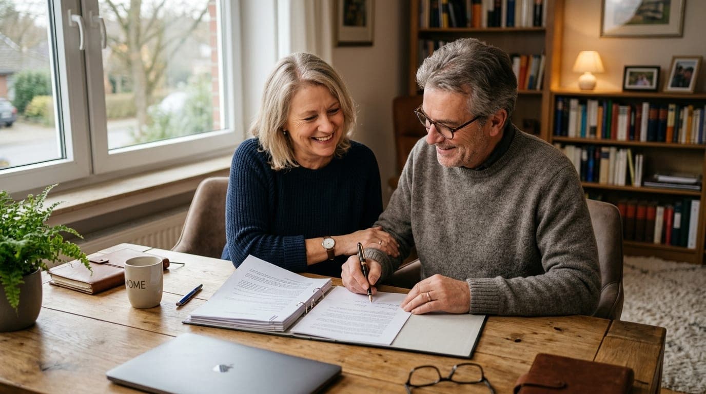 Ehepaar unterschreibt gemeinsam gegenseitige Vorsorgevollmachten
