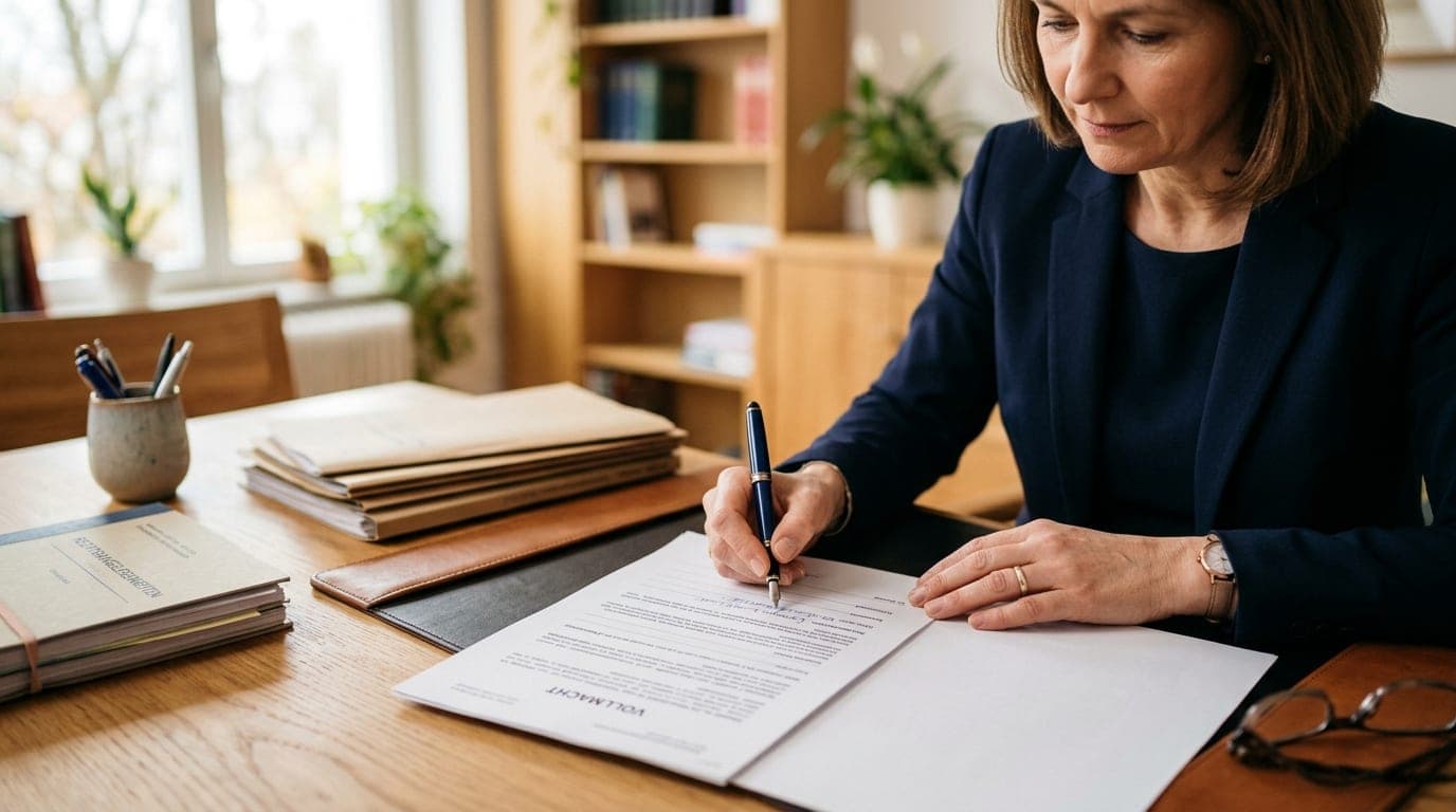 Vorsorgevollmacht Formular wird sorgfältig ausgefüllt mit Stift in der Hand