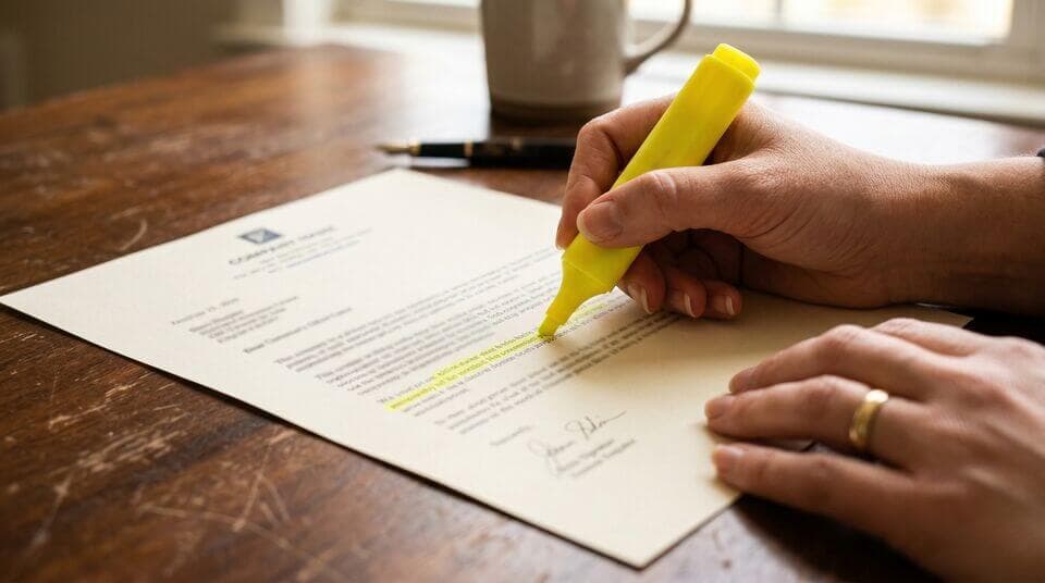 Nahaufnahme eines Arbeitszeugnisses mit markierten Textpassagen