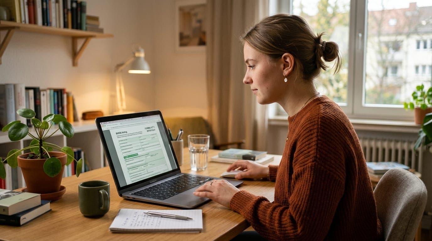 Student füllt BAföG-Antrag als PDF am Laptop aus