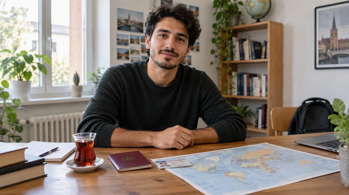 Internationaler Student sortiert Aufenthaltstitel und BAföG-Unterlagen