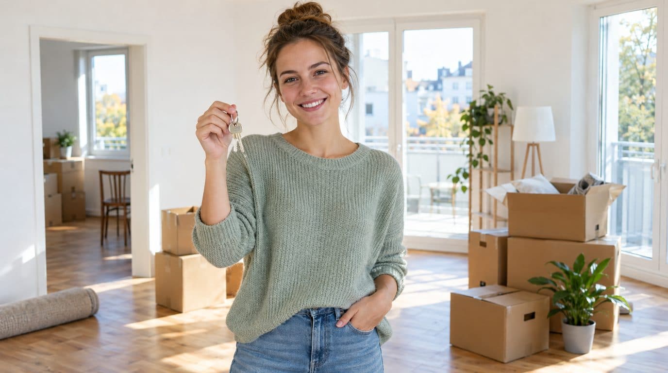 Studentin prüft Mietvertrag für die eigene Wohnung und den BAföG-Antrag
