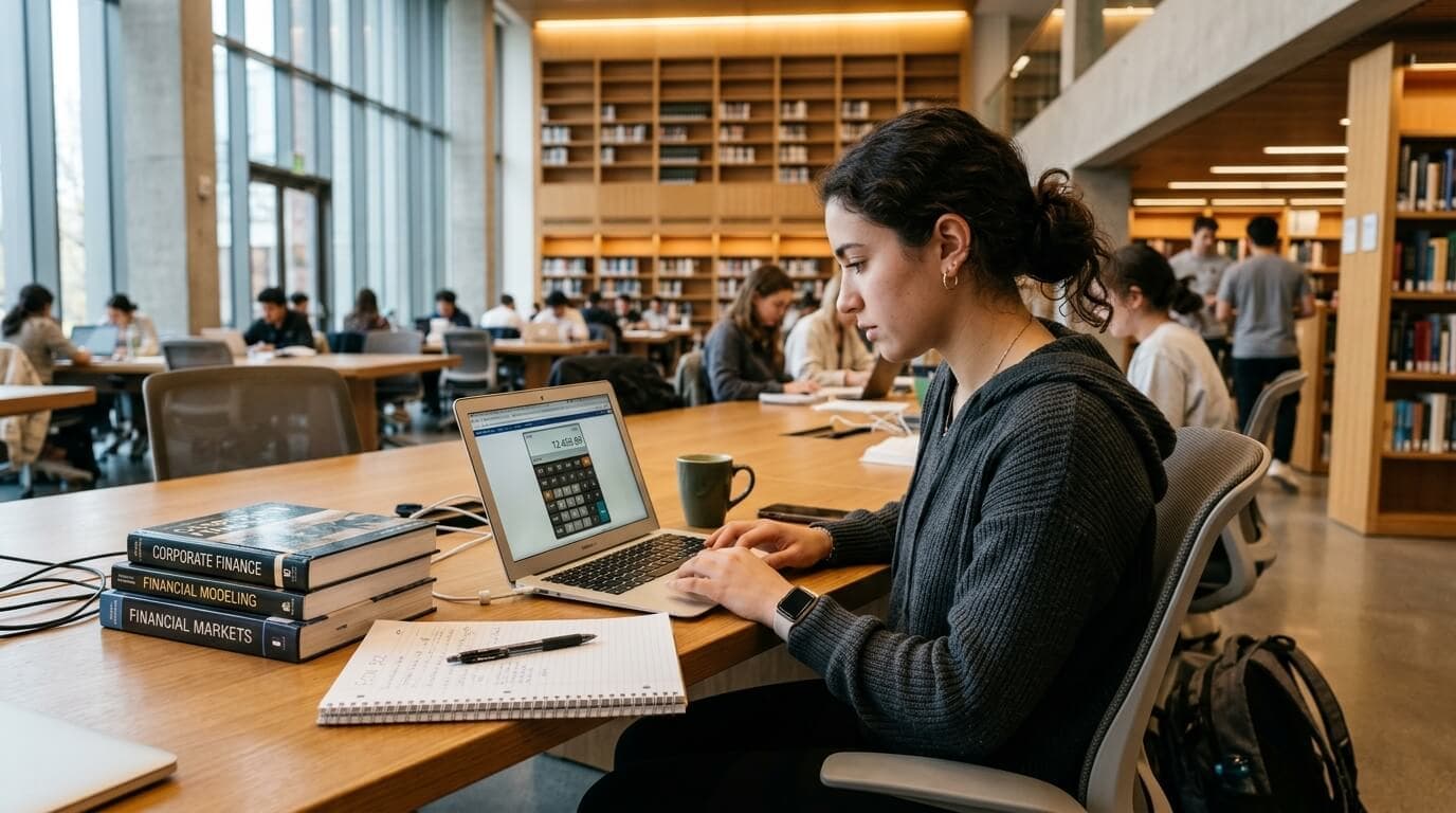 Laptop mit BAföG-Rechner-Interface auf Schreibtisch mit Büchern und Kaffee