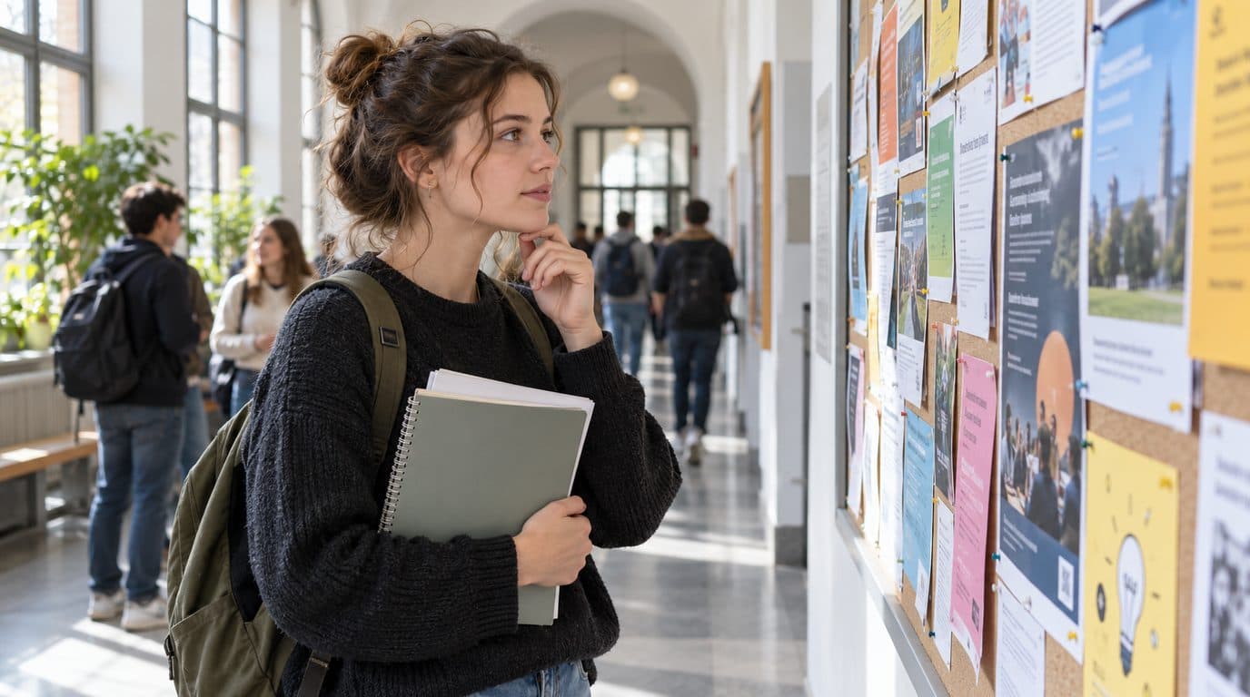 Studentin orientiert sich zwischen verschiedenen Studienwegen