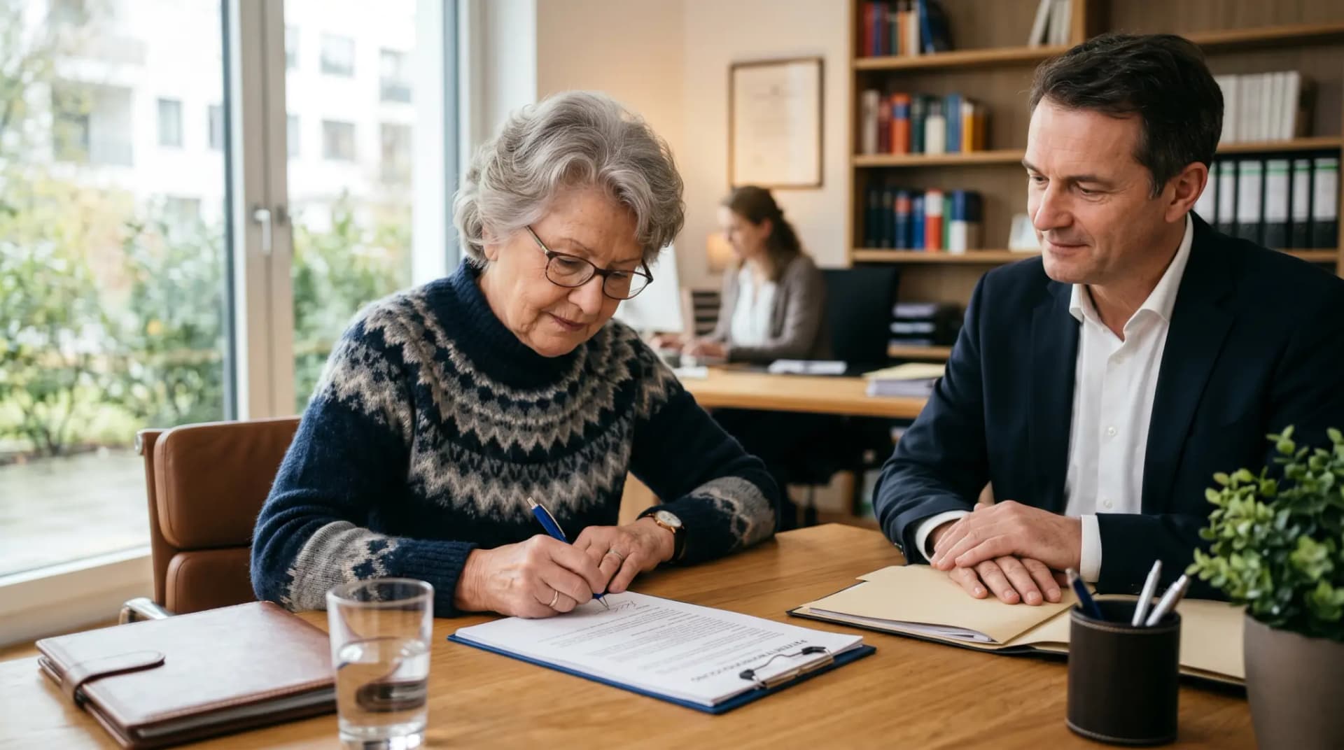 Patientenverfügung aktualisieren: Person unterschreibt aktualisiertes Vorsorgedokument